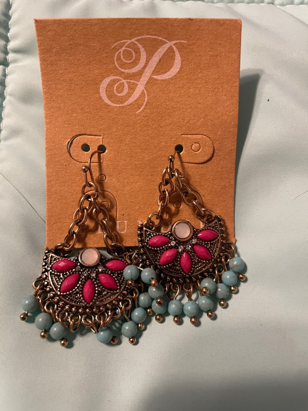 Plunder Pink and Aqua Boho Fringe Drop Earrings
